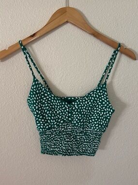 Me to We Green Dot Smocked Cami Crop Top
